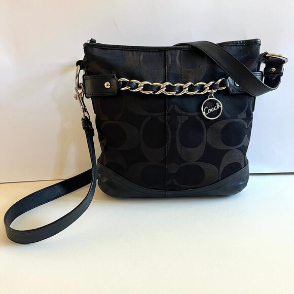 COACH Signature Optic Chain Bag, Black, Canvas with Leather Trim - Picture 12 of 12